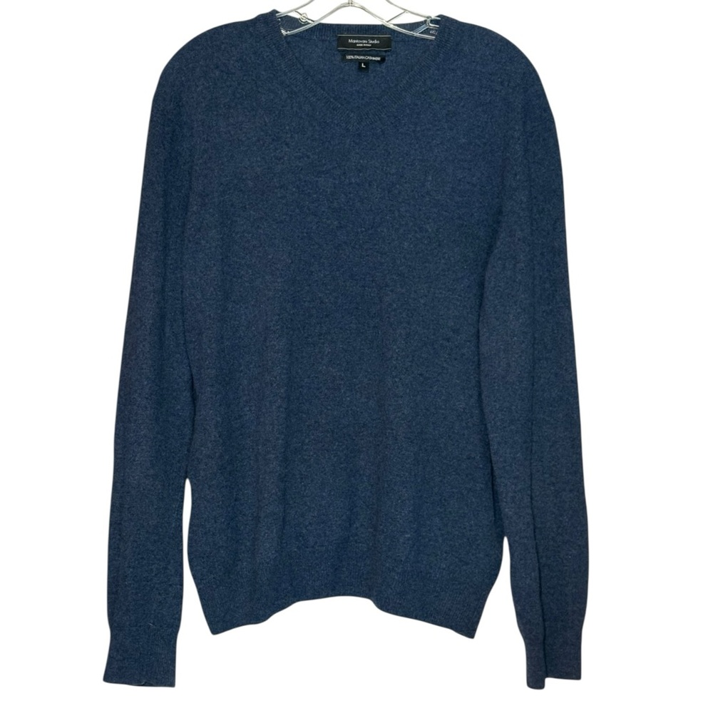 Mantovani Studio 100% Cashmere V-Neck Sweater Navy L